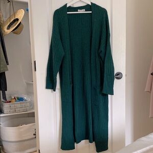 Retrology Green Long Knit Duster Cardigan Sweater